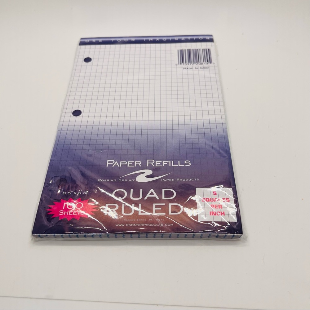 NWT Roaring Spring Paper Refills Quad Ruled, 100 sheets, 5 1/2” x 8 1/2”